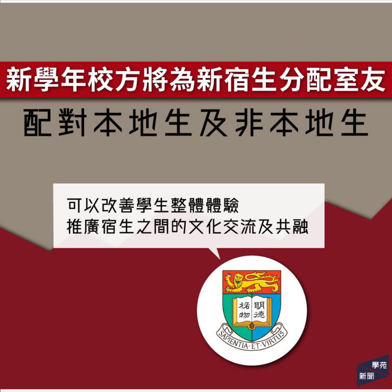 新學年校方將為新宿生分配室友 配對本地生及非本地生