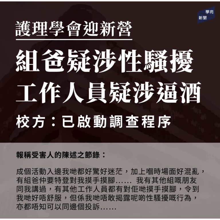 護理學會迎新營組爸疑涉性騷擾 工作人員疑涉逼酒 校方：已啟動調查程序