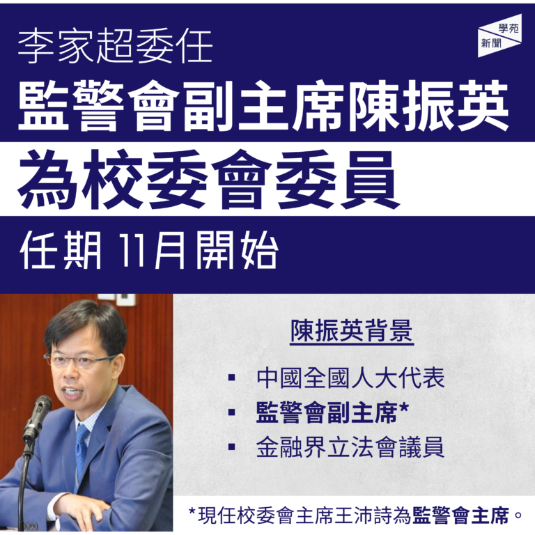 李家超委任監警會副主席陳振英為校委會委員 任期11月開始