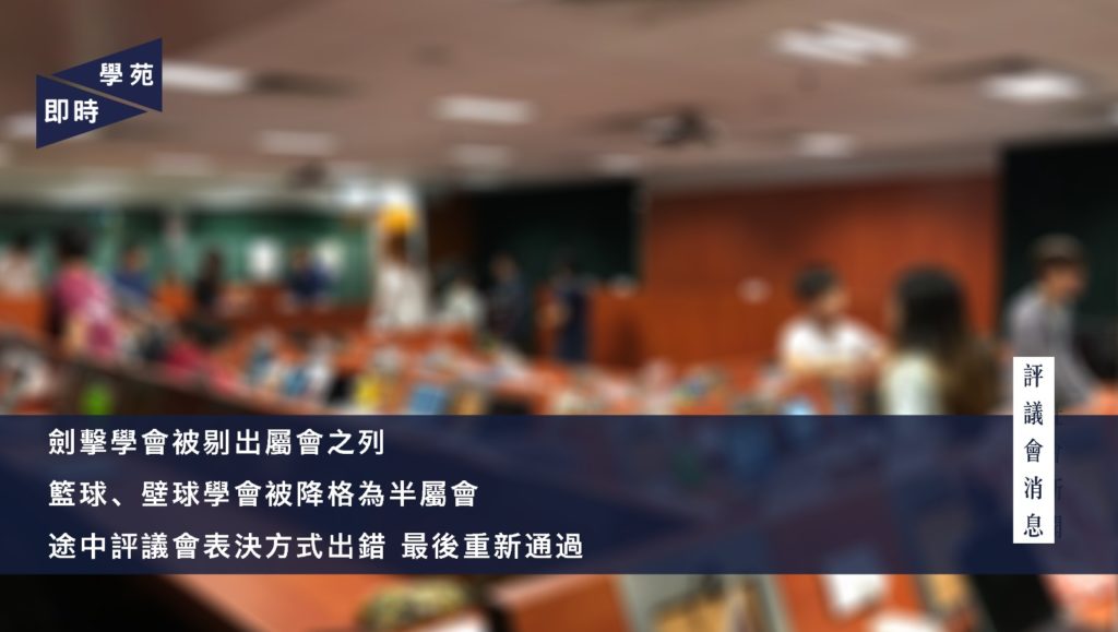 劍擊學會被剔出屬會之列 籃球、壁球學會被降格為半屬會 途中評議會表決方式出錯 最後重新通過