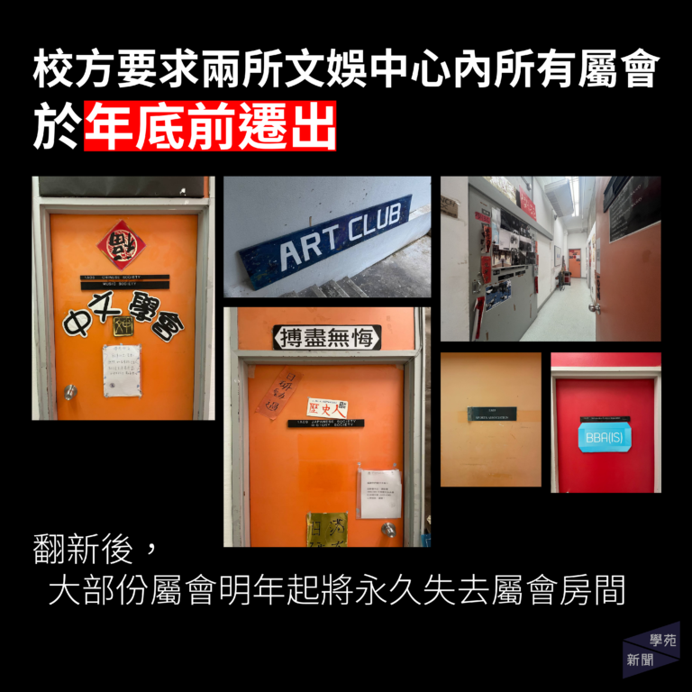 校方要求兩所文娛中心內所有屬會於年底前遷出